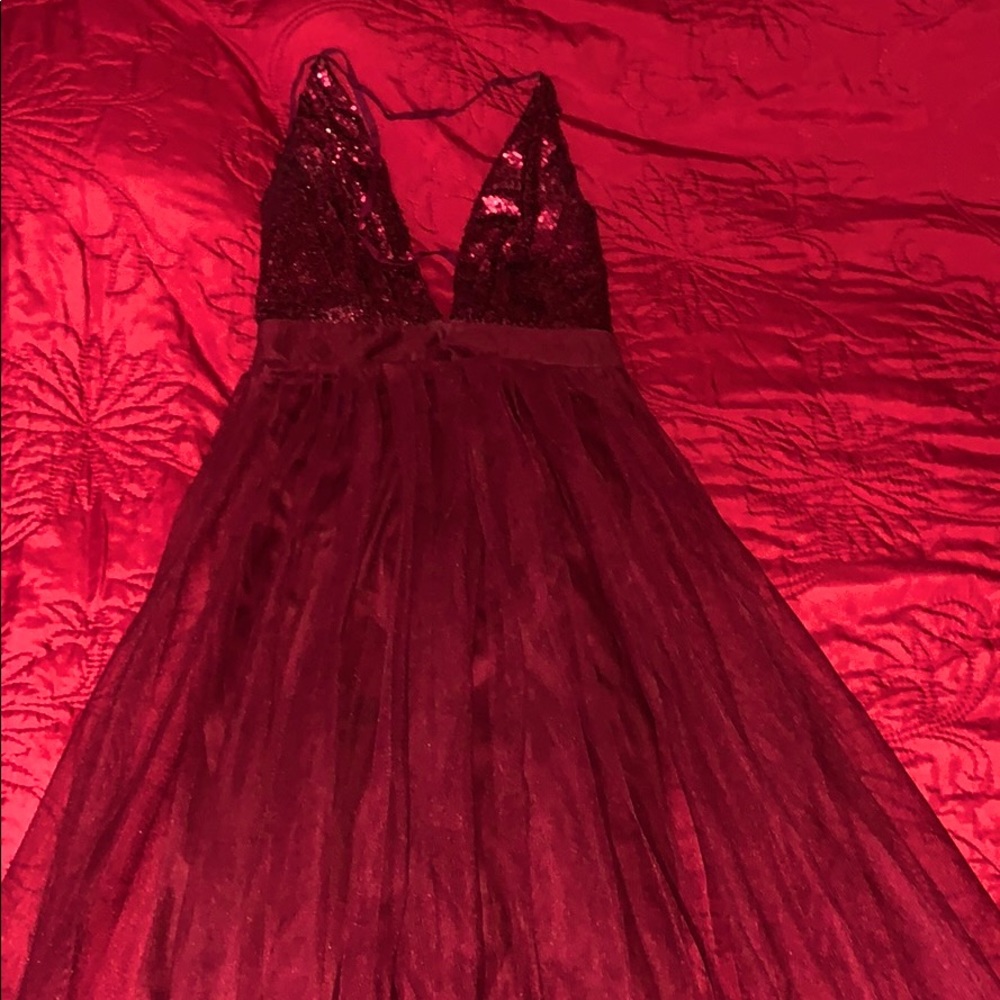 Burgundy long leg split dress